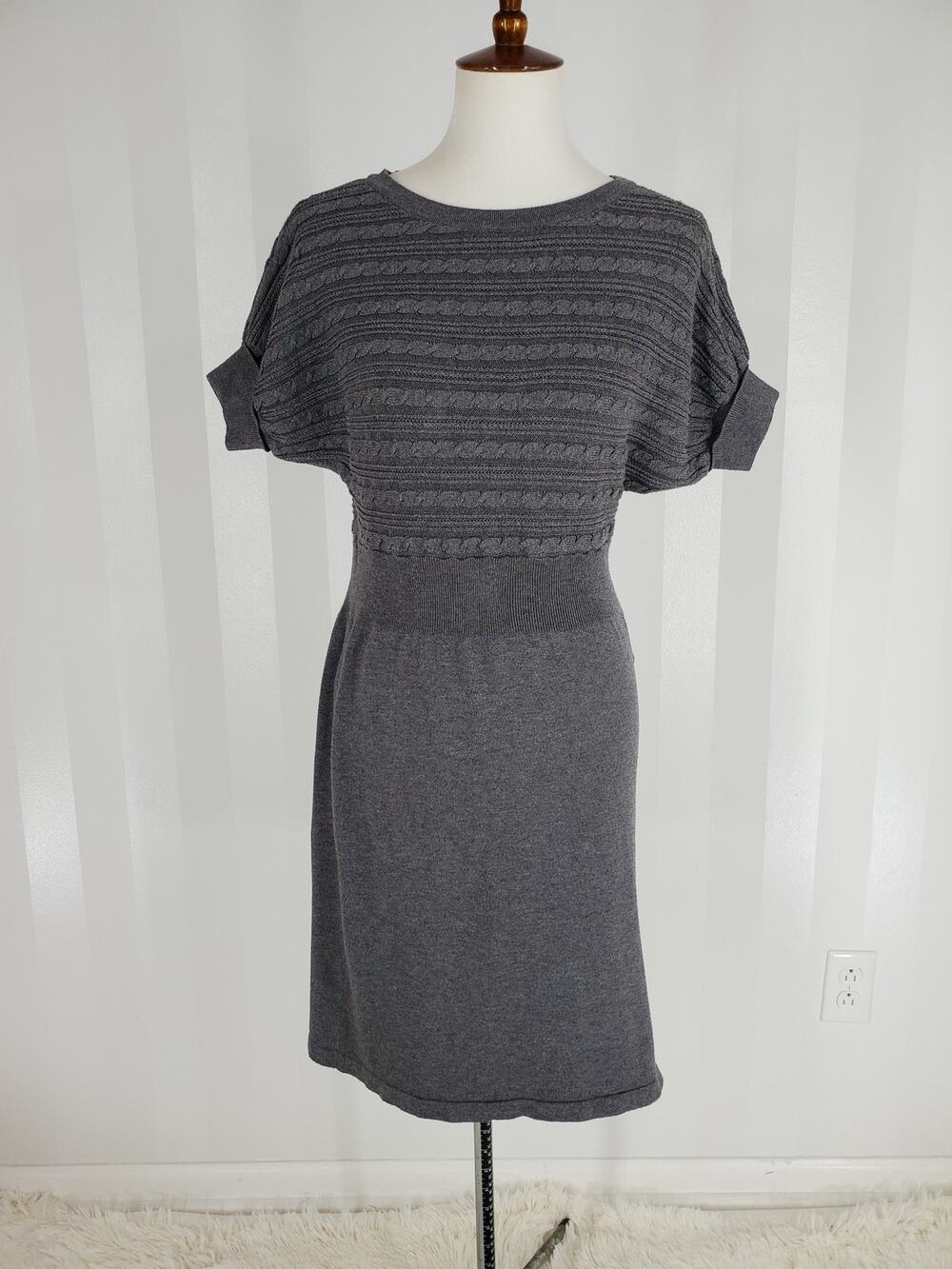 The Limited Gray Cable Knit Sweater Dress Dolman Sleeve Sz M